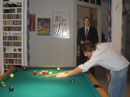 P1170783.JPG - Barack watches approvingly as Michael shoots pool